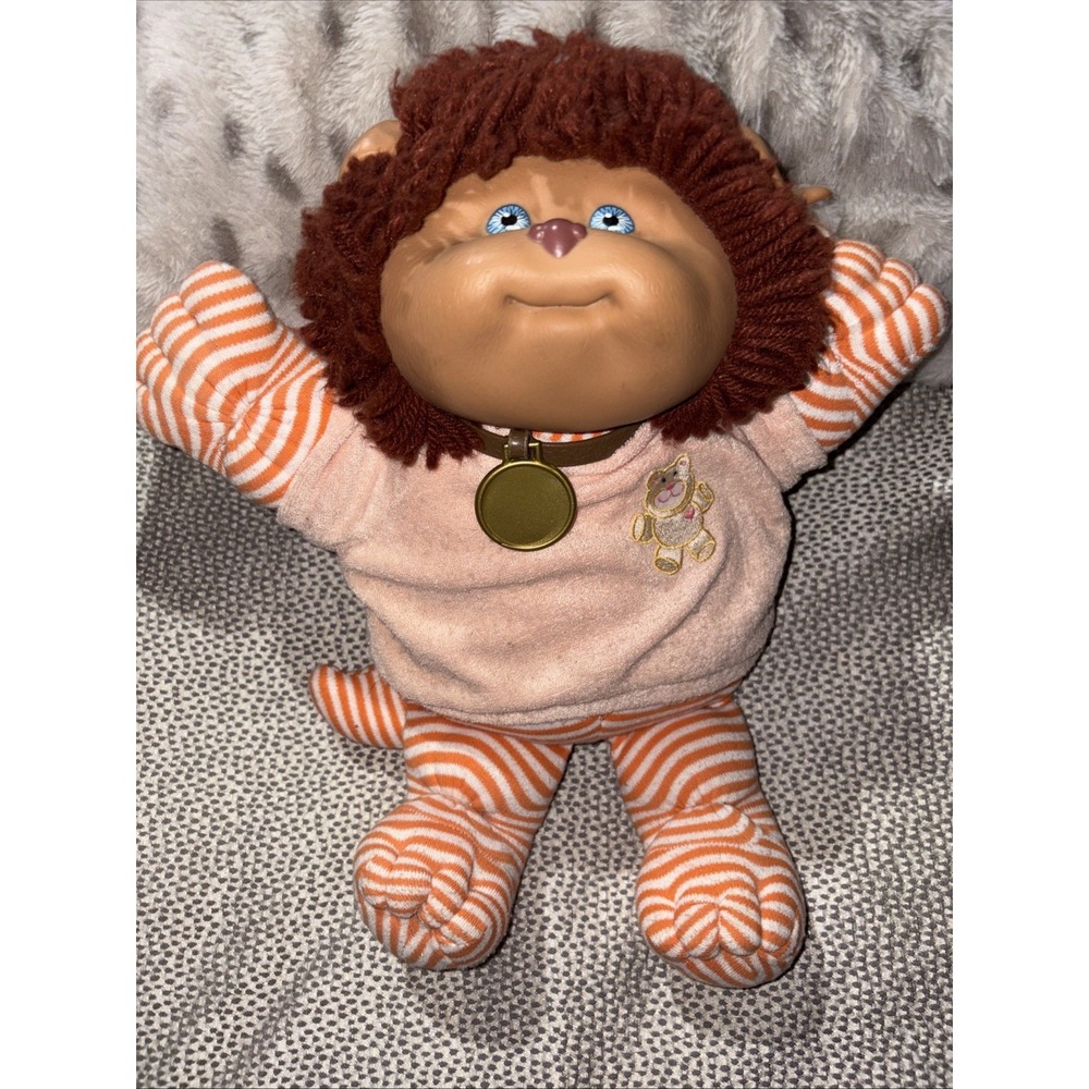 Vintage 1983 Cabbage Patch Kids Cat Koosas Brown Hair and Orange Striped Outfit